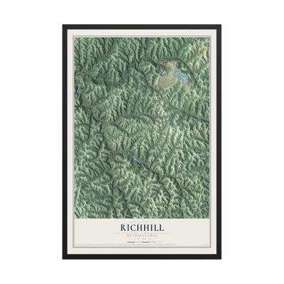 Map of Richhill, Pennsylvania, 12 x 18 inch print in a black wood frame