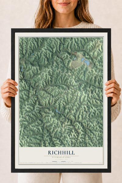 Map of Richhill, Pennsylvania, 18 x 24 inch print in a black wood frame