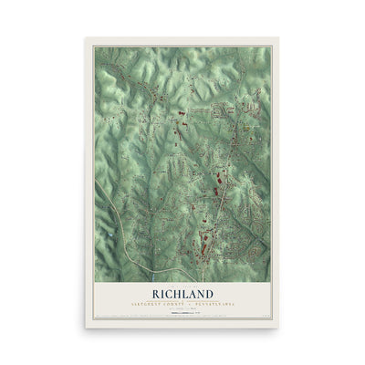 Map of Richland, Allegheny County, Pennsylvania, 12 x 18 inch unframed archival matte print