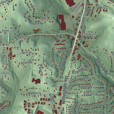 Close-up of the map of Richland, Allegheny County, Pennsylvania print showing street and building detail