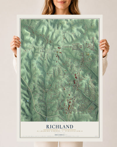 Map of Richland, Allegheny County, Pennsylvania, 24 x 36 inch unframed archival matte print