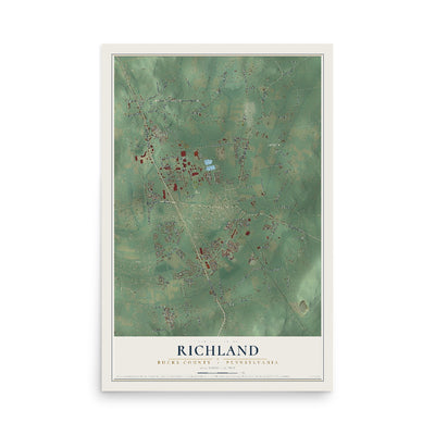Map of Richland, Bucks County, Pennsylvania, 12 x 18 inch unframed archival matte print