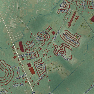 Close-up of the map of Richland, Bucks County, Pennsylvania print showing street and building detail