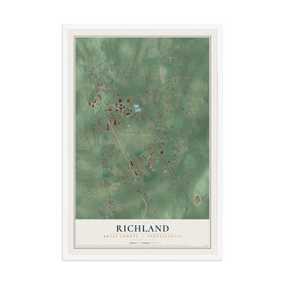 Map of Richland, Bucks County, Pennsylvania, 12 x 18 inch print in a white wood frame