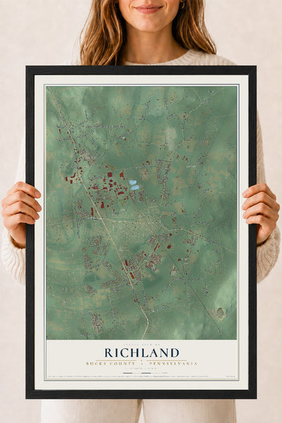 Map of Richland, Bucks County, Pennsylvania, 18 x 24 inch print in a black wood frame