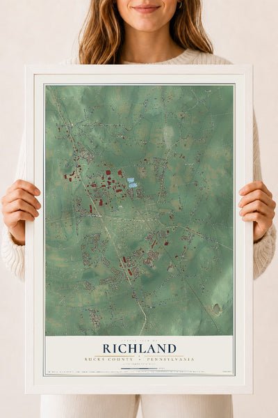 Map of Richland, Bucks County, Pennsylvania, 18 x 24 inch print in a white wood frame