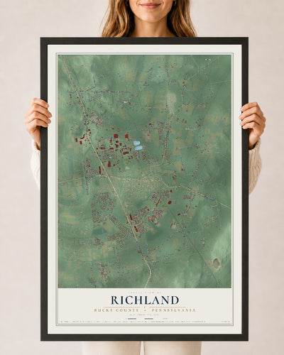 Map of Richland, Bucks County, Pennsylvania, 24 x 36 inch print in a black wood frame