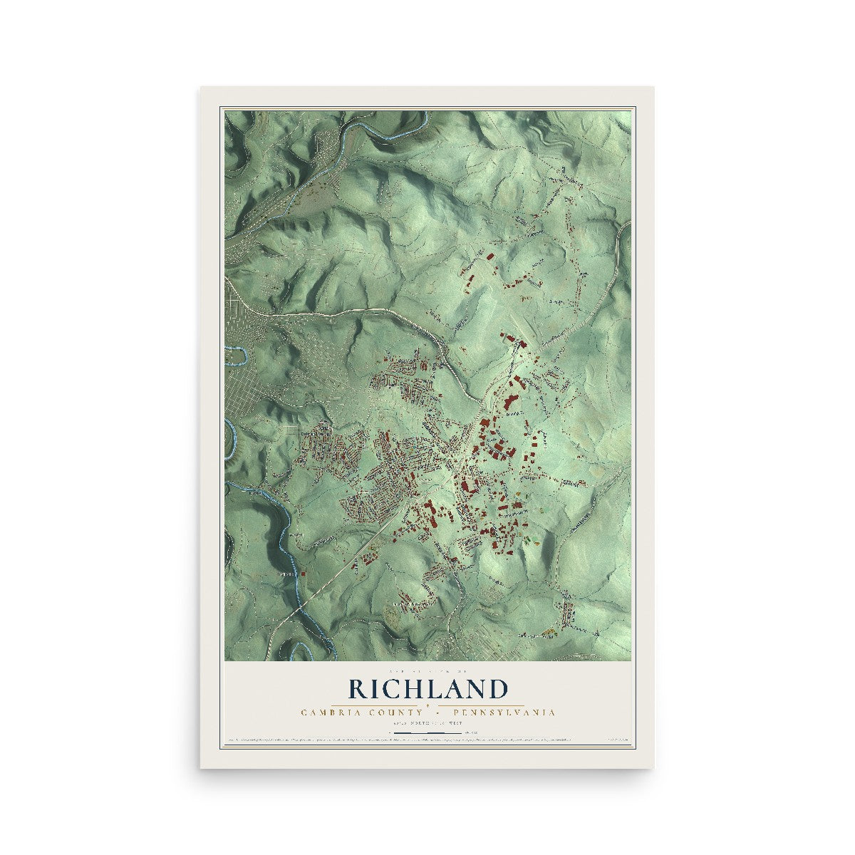 Map of Richland, Cambria County, Pennsylvania, 12 x 18 inch unframed archival matte print