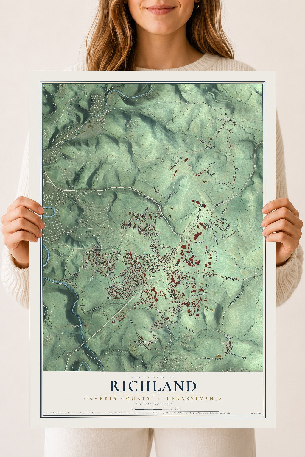 Map of Richland, Cambria County, Pennsylvania, 18 x 24 inch unframed archival matte print