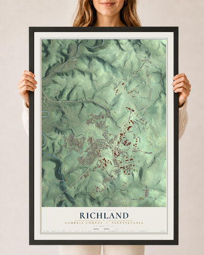 Map of Richland, Cambria County, Pennsylvania, 24 x 36 inch print in a black wood frame