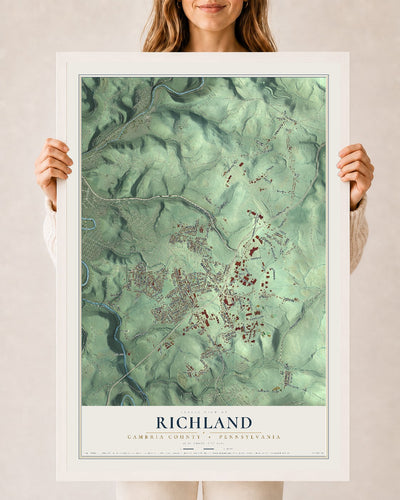 Map of Richland, Cambria County, Pennsylvania, 24 x 36 inch print in a white wood frame
