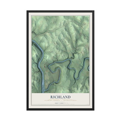 Map of Richland, Clarion County, Pennsylvania, 12 x 18 inch print in a black wood frame