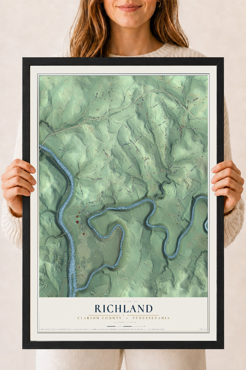 Map of Richland, Clarion County, Pennsylvania, 18 x 24 inch print in a black wood frame