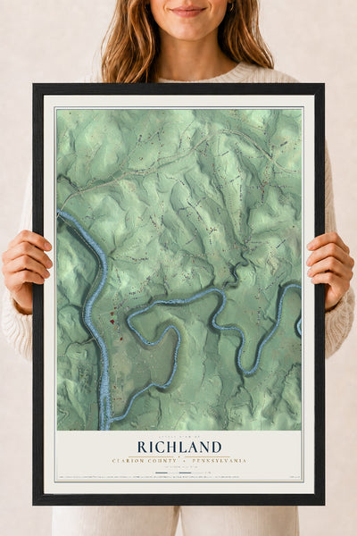 Map of Richland, Clarion County, Pennsylvania, 18 x 24 inch print in a black wood frame
