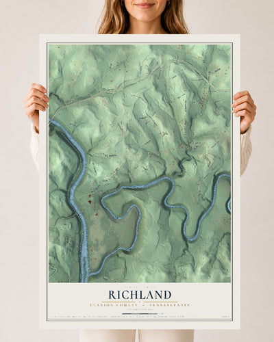 Map of Richland, Clarion County, Pennsylvania, 24 x 36 inch unframed archival matte print