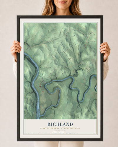 Map of Richland, Clarion County, Pennsylvania, 24 x 36 inch print in a black wood frame