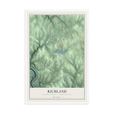 Map of Richland, Venango County, Pennsylvania, 12 x 18 inch print in a white wood frame
