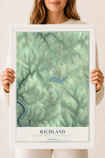 Map of Richland, Venango County, Pennsylvania, 18 x 24 inch print in a white wood frame