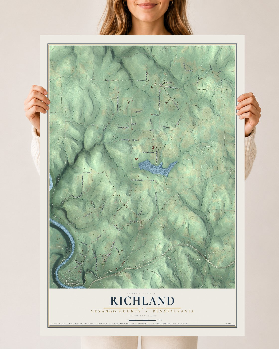 Map of Richland, Venango County, Pennsylvania, 24 x 36 inch unframed archival matte print