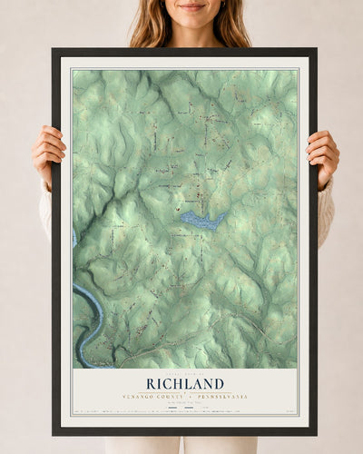Map of Richland, Venango County, Pennsylvania, 24 x 36 inch print in a black wood frame