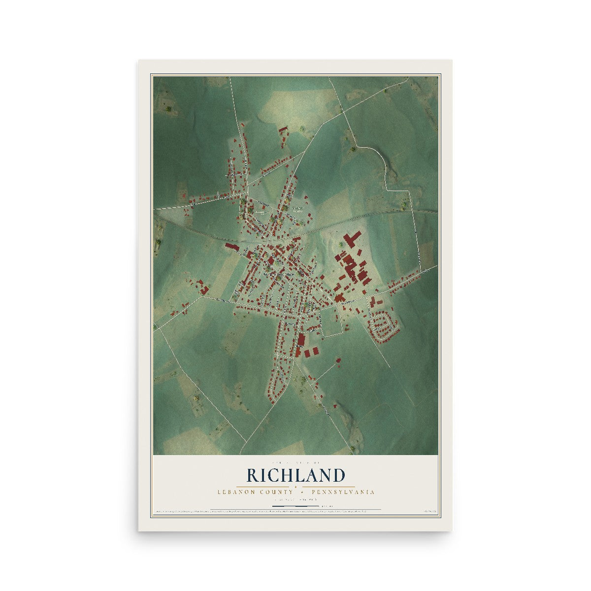 Map of Richland, Lebanon County, Pennsylvania, 12 x 18 inch unframed archival matte print