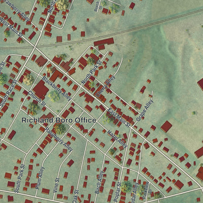 Close-up of the map of Richland, Lebanon County, Pennsylvania print showing street and building detail