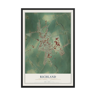 Map of Richland, Lebanon County, Pennsylvania, 12 x 18 inch print in a black wood frame