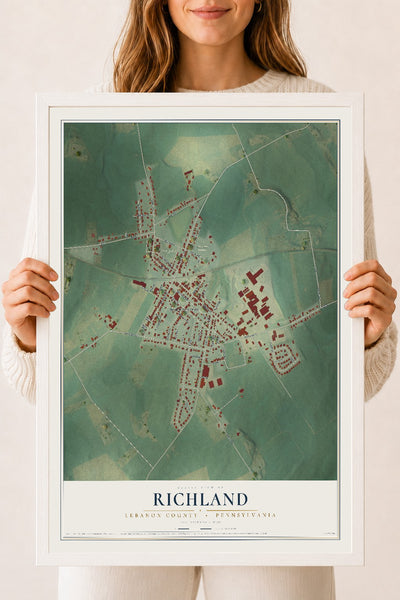 Map of Richland, Lebanon County, Pennsylvania, 18 x 24 inch print in a white wood frame
