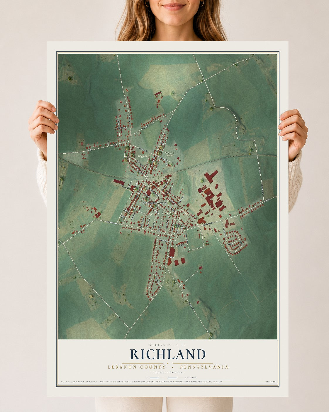 Map of Richland, Lebanon County, Pennsylvania, 24 x 36 inch unframed archival matte print