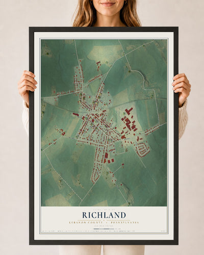 Map of Richland, Lebanon County, Pennsylvania, 24 x 36 inch print in a black wood frame