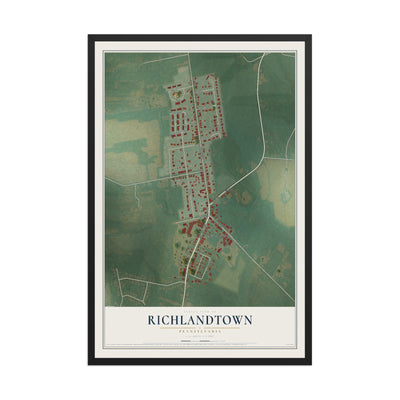 Map of Richlandtown, Pennsylvania, 12 x 18 inch print in a black wood frame