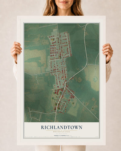 Map of Richlandtown, Pennsylvania, 24 x 36 inch print in a white wood frame