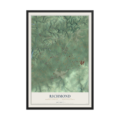 Map of Richmond, Berks County, Pennsylvania, 12 x 18 inch print in a black wood frame
