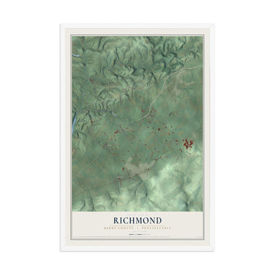 Map of Richmond, Berks County, Pennsylvania, 12 x 18 inch print in a white wood frame
