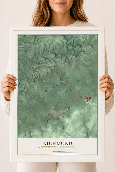 Map of Richmond, Berks County, Pennsylvania, 18 x 24 inch print in a white wood frame
