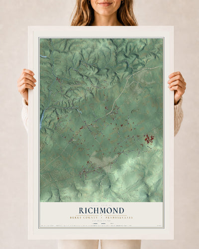 Map of Richmond, Berks County, Pennsylvania, 24 x 36 inch print in a white wood frame