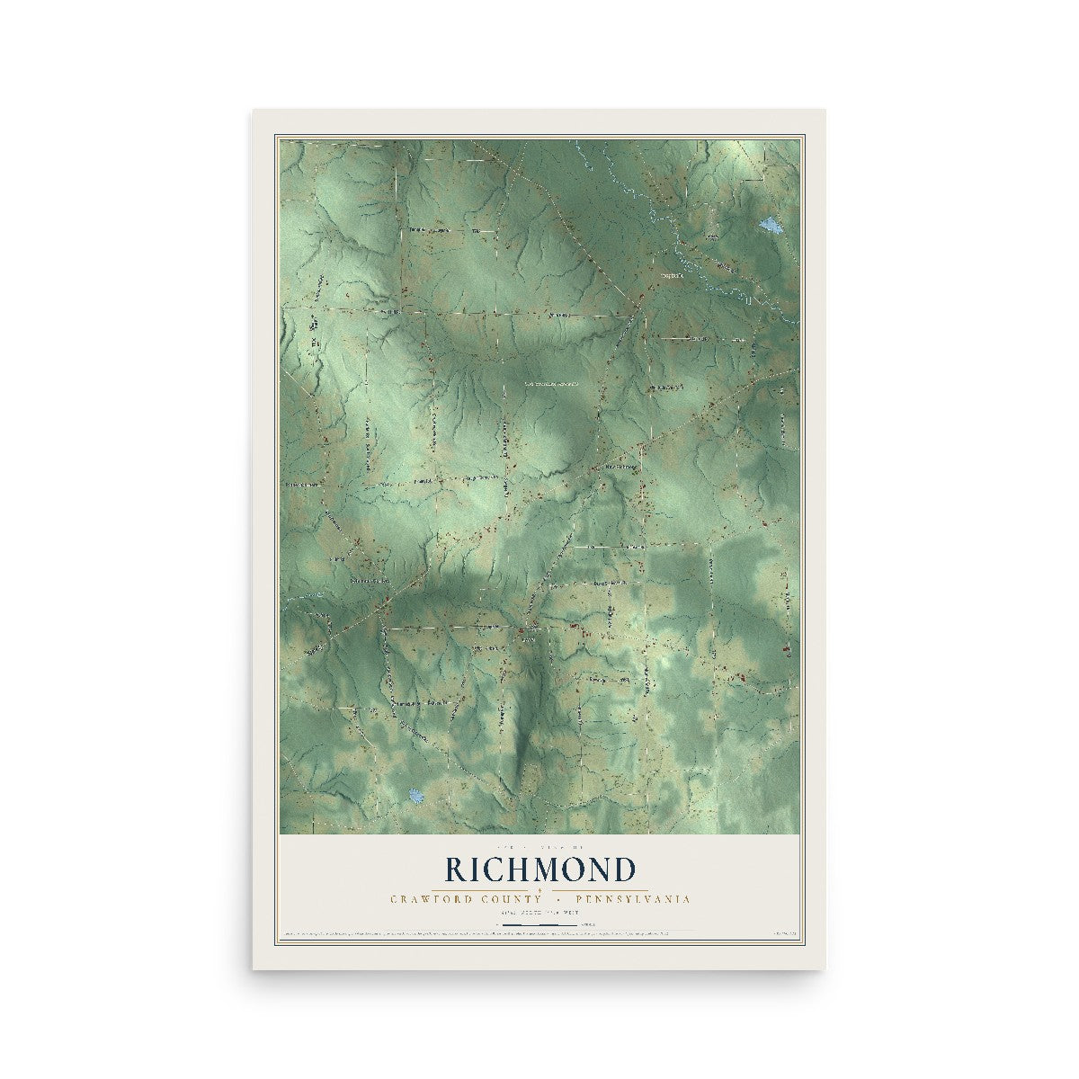 Map of Richmond, Crawford County, Pennsylvania, 12 x 18 inch unframed archival matte print