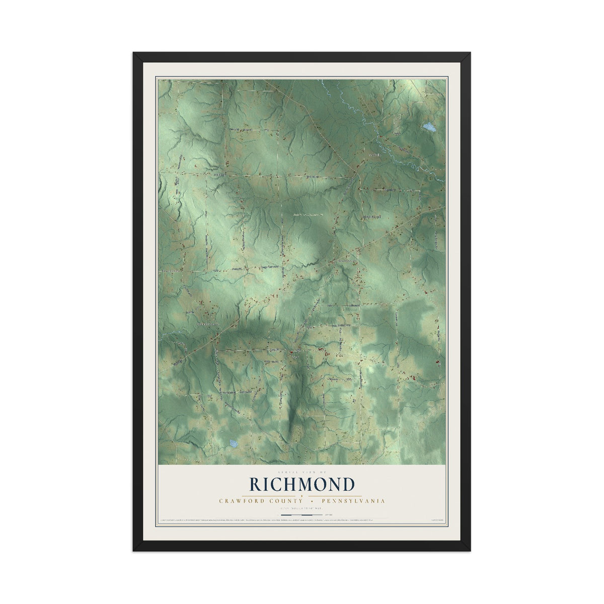 Map of Richmond, Crawford County, Pennsylvania, 12 x 18 inch print in a black wood frame