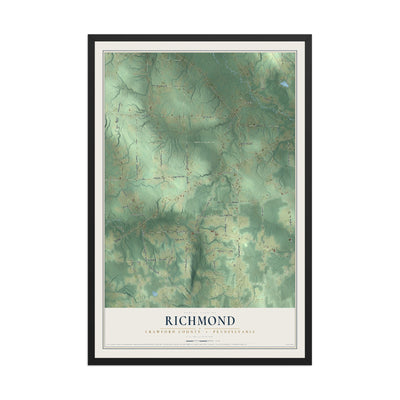 Map of Richmond, Crawford County, Pennsylvania, 12 x 18 inch print in a black wood frame