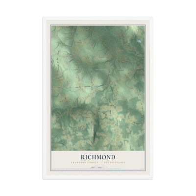Map of Richmond, Crawford County, Pennsylvania, 12 x 18 inch print in a white wood frame