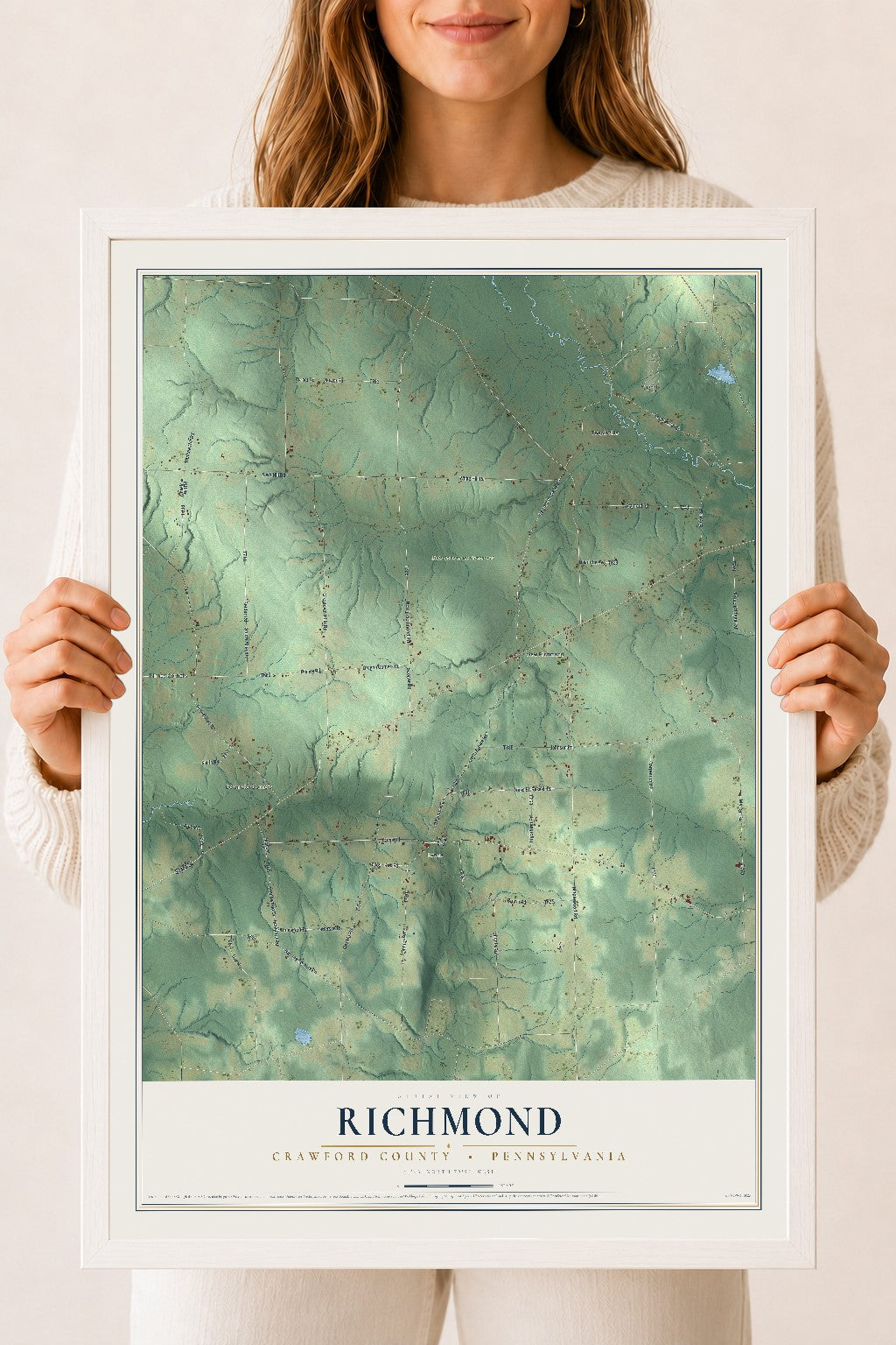 Map of Richmond, Crawford County, Pennsylvania, 18 x 24 inch print in a white wood frame
