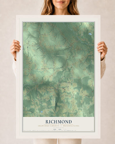 Map of Richmond, Crawford County, Pennsylvania, 24 x 36 inch print in a white wood frame
