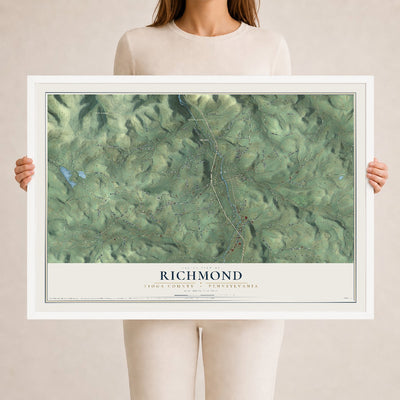 Map of Richmond, Tioga County, Pennsylvania, 24 x 36 inch print in a white wood frame