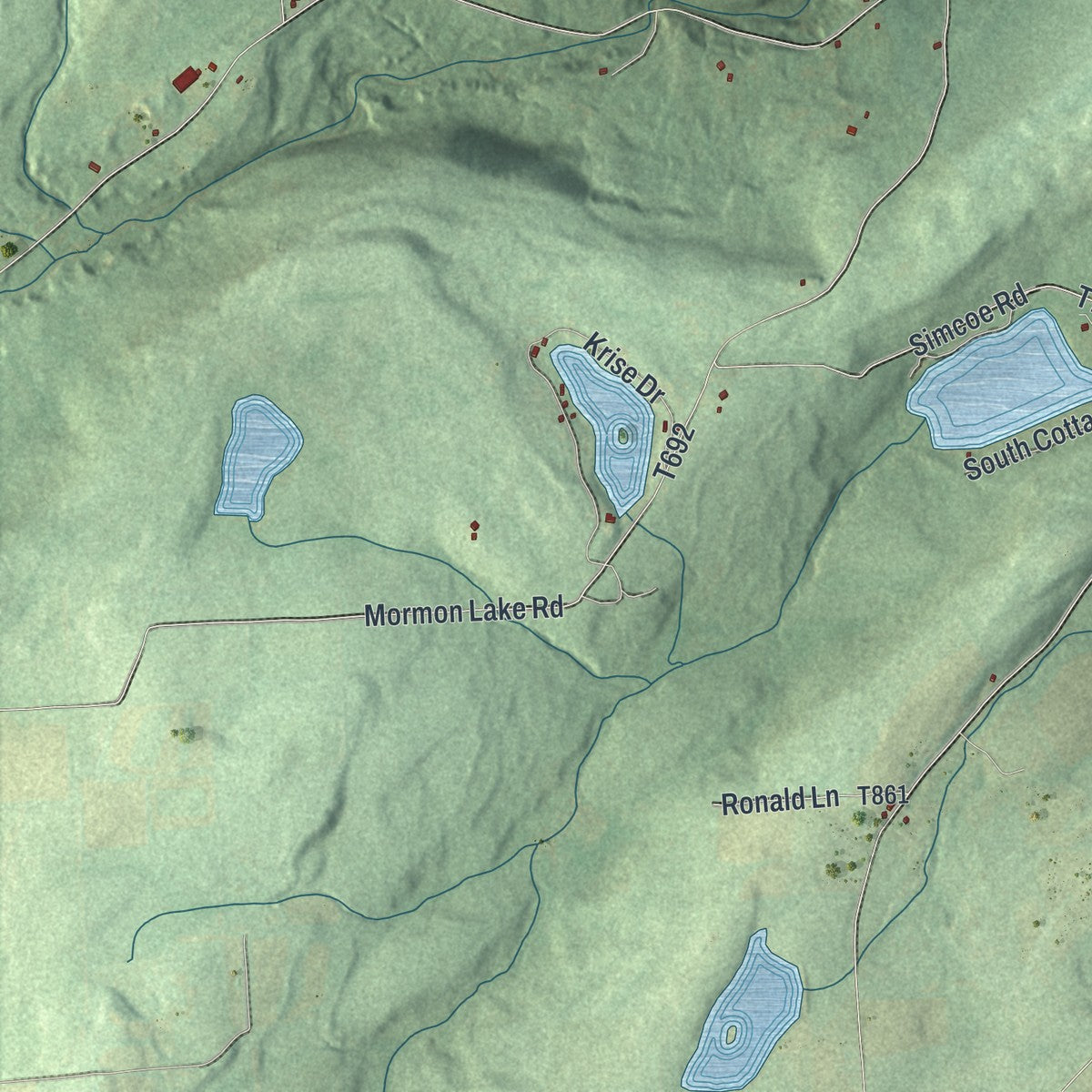 Second close-up of the map of Ridgebury, Pennsylvania print showing more streets and buildings