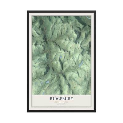 Map of Ridgebury, Pennsylvania, 12 x 18 inch print in a black wood frame