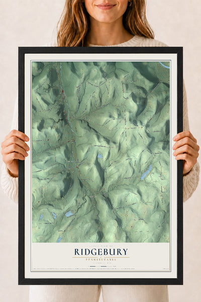 Map of Ridgebury, Pennsylvania, 18 x 24 inch print in a black wood frame
