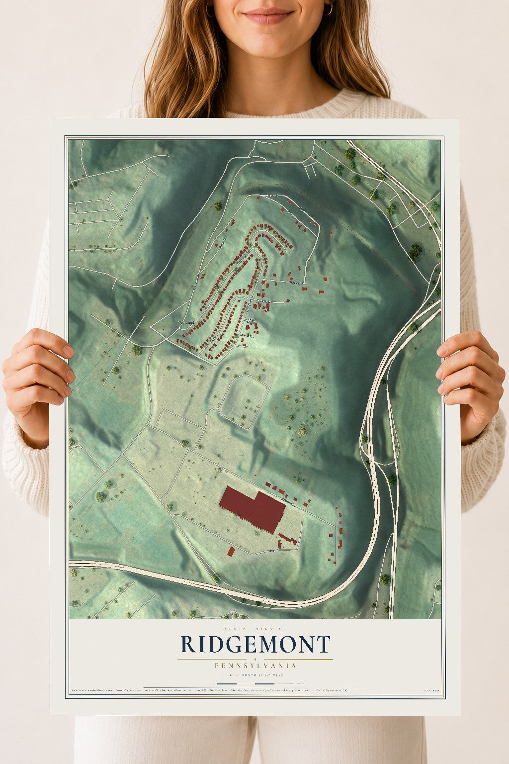 Map of Ridgemont, Pennsylvania, 18 x 24 inch unframed archival matte print