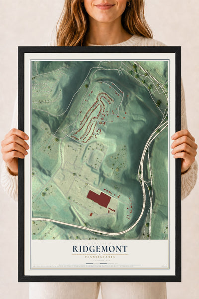 Map of Ridgemont, Pennsylvania, 18 x 24 inch print in a black wood frame