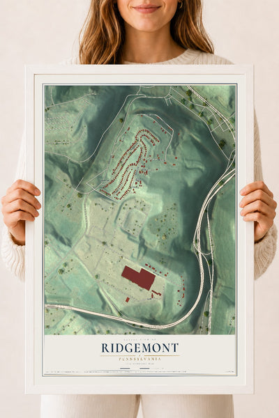 Map of Ridgemont, Pennsylvania, 18 x 24 inch print in a white wood frame