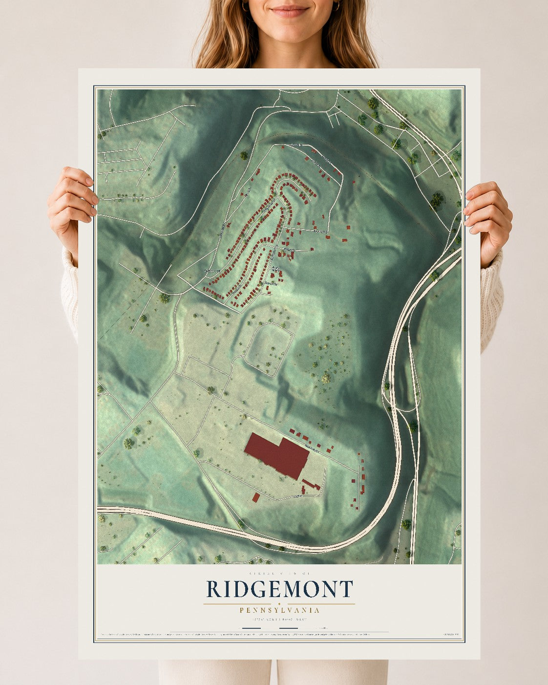 Map of Ridgemont, Pennsylvania, 24 x 36 inch unframed archival matte print
